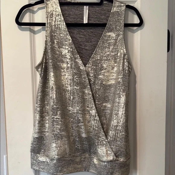 Anthropologie Silver Sequin Wrap Tank Top - Picture 1 of 3